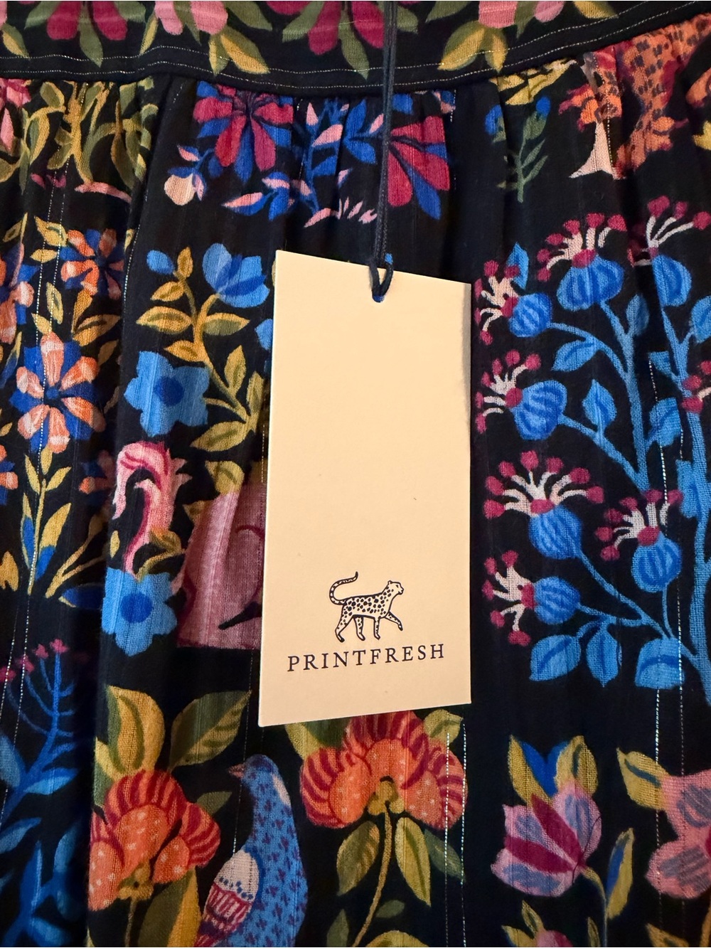 Printfresh Black Midi Dress with Pink, Blue & Green Floral Patchwork - Picture 4 of 4
